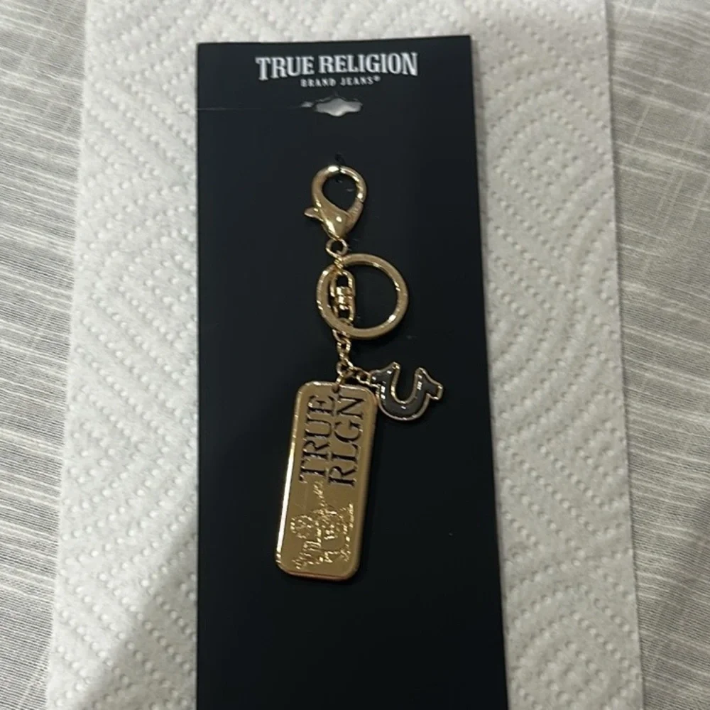 True Religion Gold and Black Keychain NEW